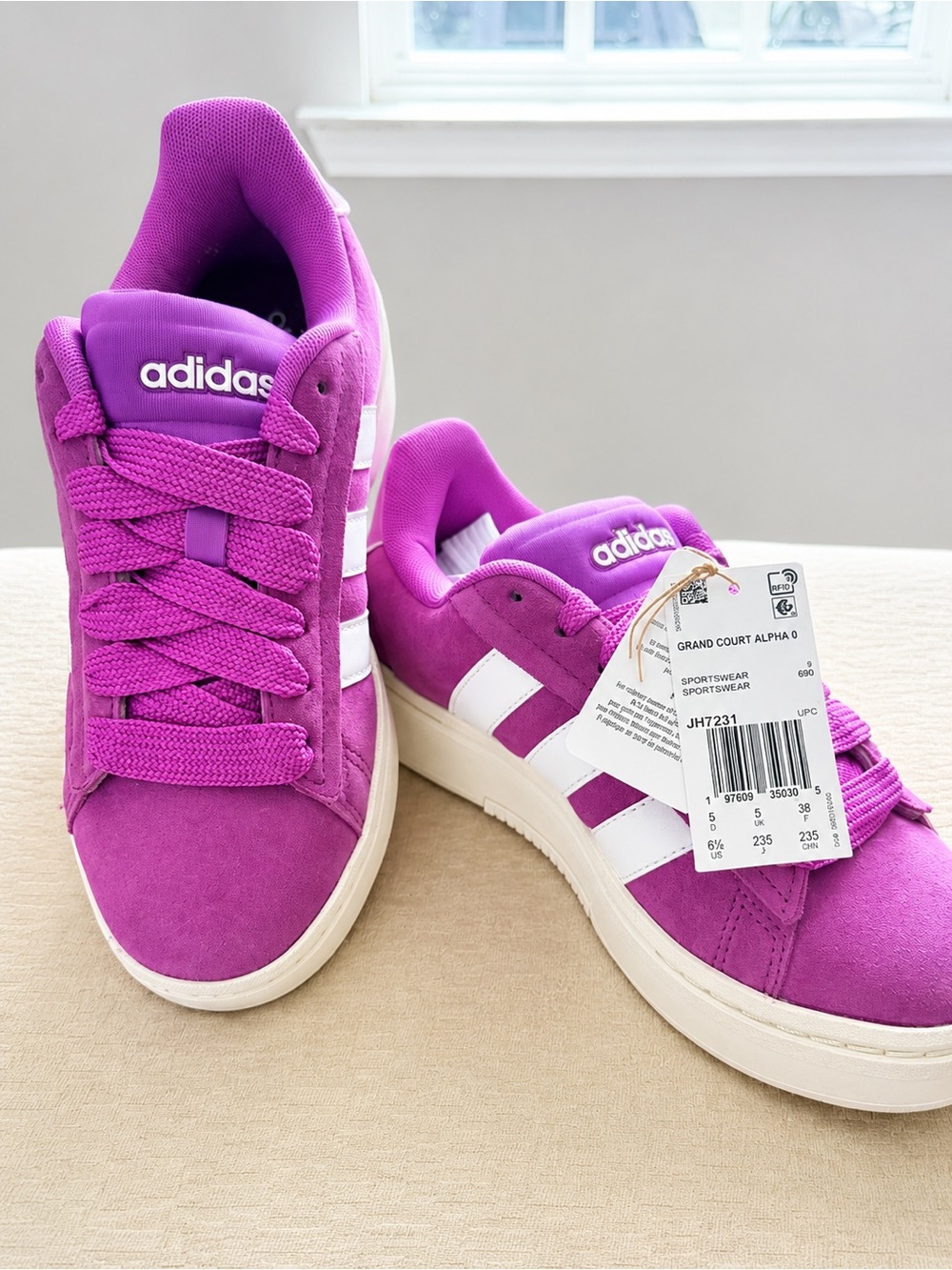 NWT Adidas Grand Court Alpha Purple White Suede Sneakers Women’s 6.5 No Box